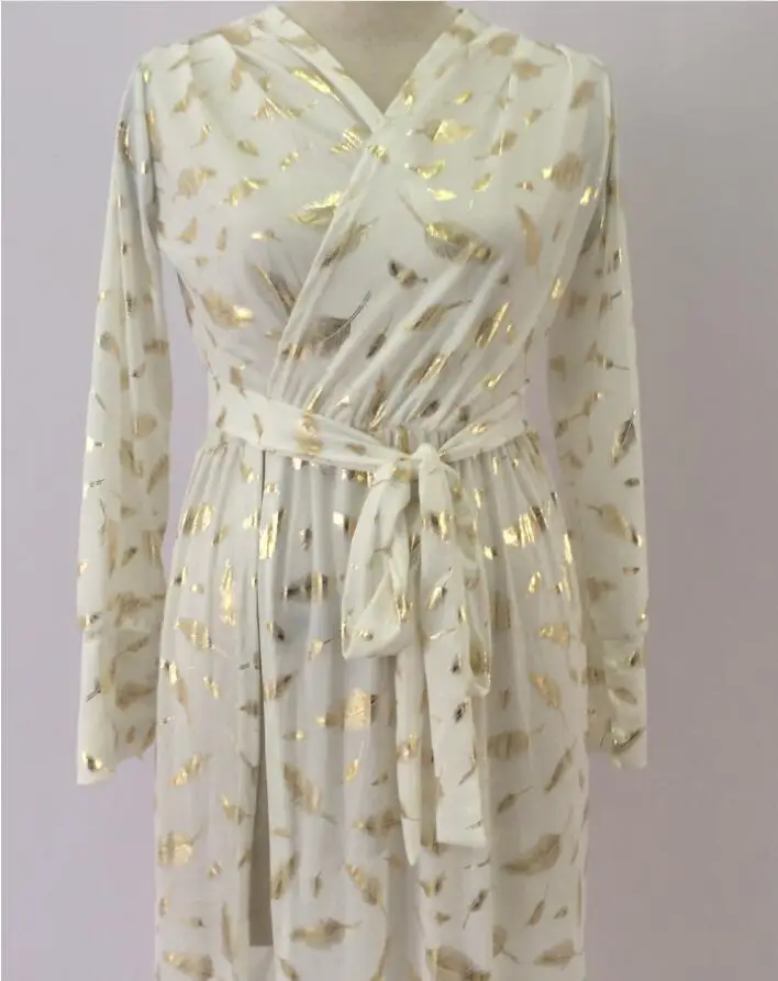 JOYIN вечерние с принтом золотых перьев длинным рукавом разрезом Роба сексуальное