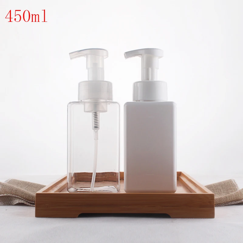 (10pcs/lot)450ML Brown White Clear Square Foam Pump Bottle Soap Dispenser Cream Bottle with Pump Plastic Empty Cosmetic packagin