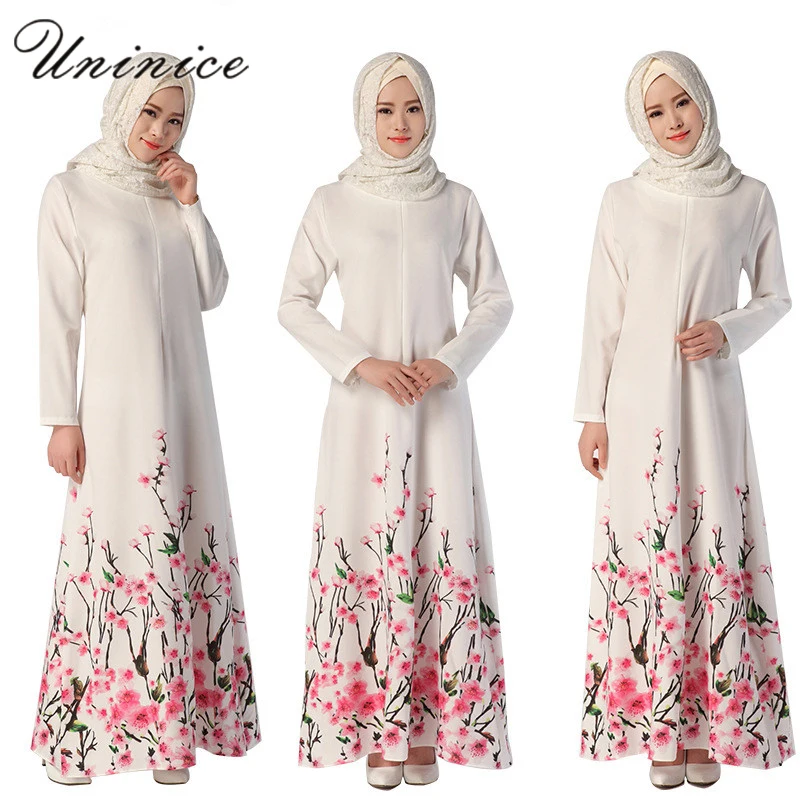 Uninice/с цветочным принтом abayas для Для женщин Изящные длинные мусульманское платье