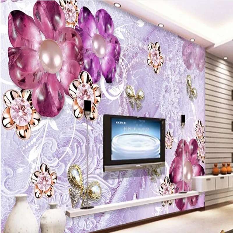 

beibehang Large custom wallpaper Luxuriously gorgeous purple European flower 3d 3d living room bedroom TV background wall