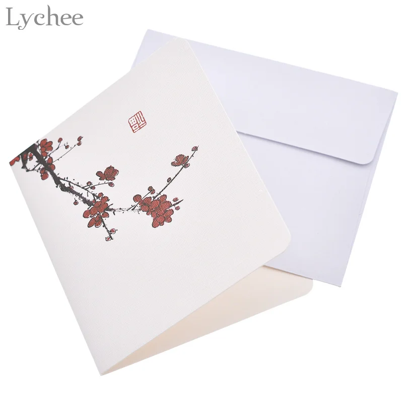 Lychee 10 шт Классические китайские почтовые открытки с цветами с конвертом поздравительные открытки на день рождения, свадьбу, вечеринку Пригласительные открытки