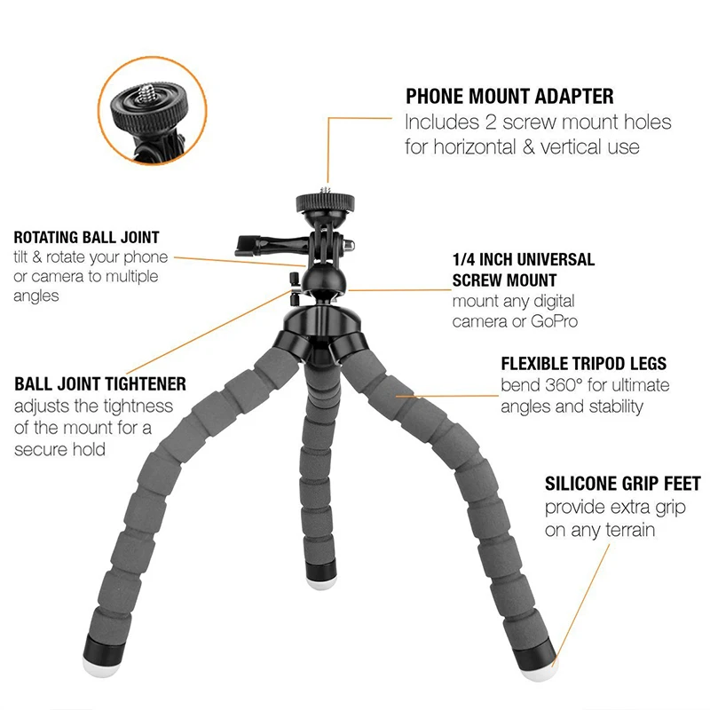 Осьминог Стиль Регулируемый Гибкий штатив селфи палка держатель с креплением