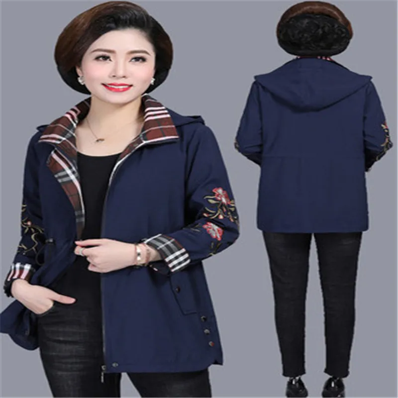 5XL 2019 New middle-aged women's long spring collar large size windbreaker jacket thin section ladies casual 603 | Женская одежда
