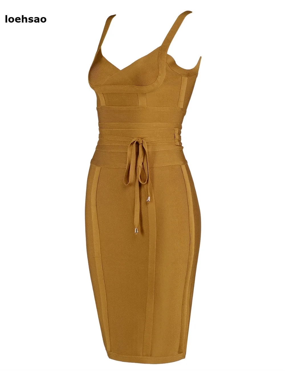 Новое поступление 2017 облегающее Бандажное платье знаменитостей золотистого и