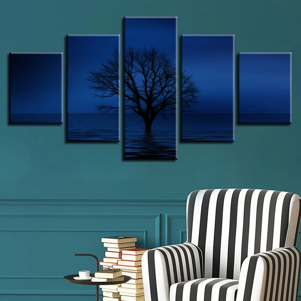 

Wall Art Decoration Home Living Room 5 Pieces Trees Night Scene Pictures Modular Poster Paintings Canvas Framework Modern Prints
