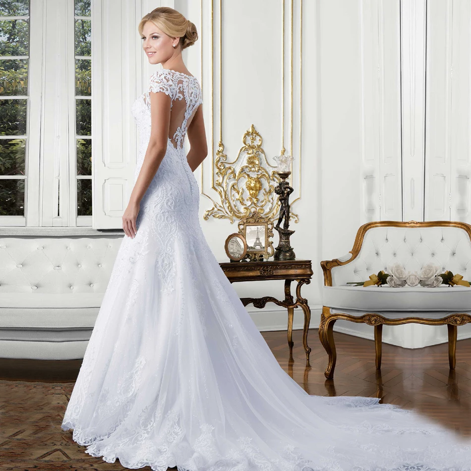 Vestidos de novia свадебные платья Русалка плюс размер аппликации кружева линии Vintage