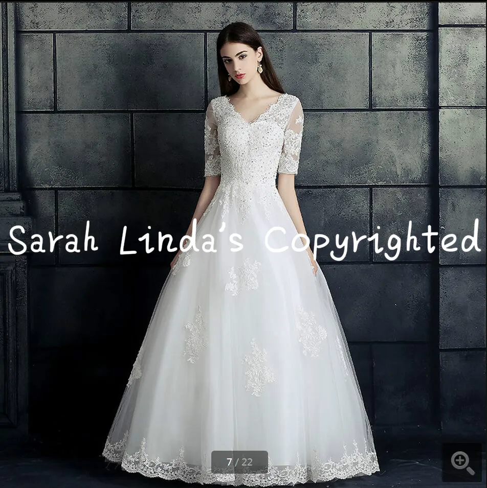 Vestidos De Noiva 2017 ТРАПЕЦИЕВИДНОЕ кружевное свадебное платье с коротким рукавом