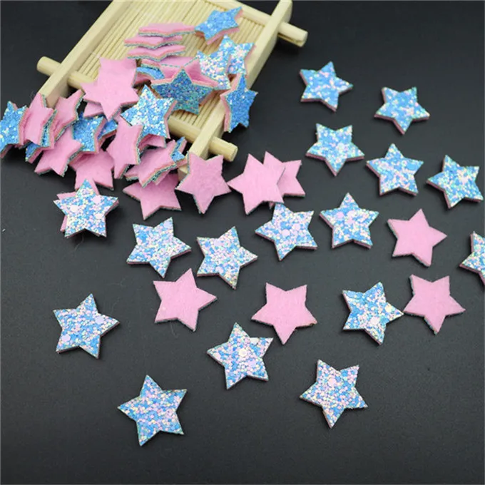 Stars blue 100 шт. блестящие звезды/Сердце/Цветы милые нашивки Аппликация DIY Ремесло Скрапбукинг Декор детские головные уборы аксессуары мягкий блестками - Цвет: Stars blue