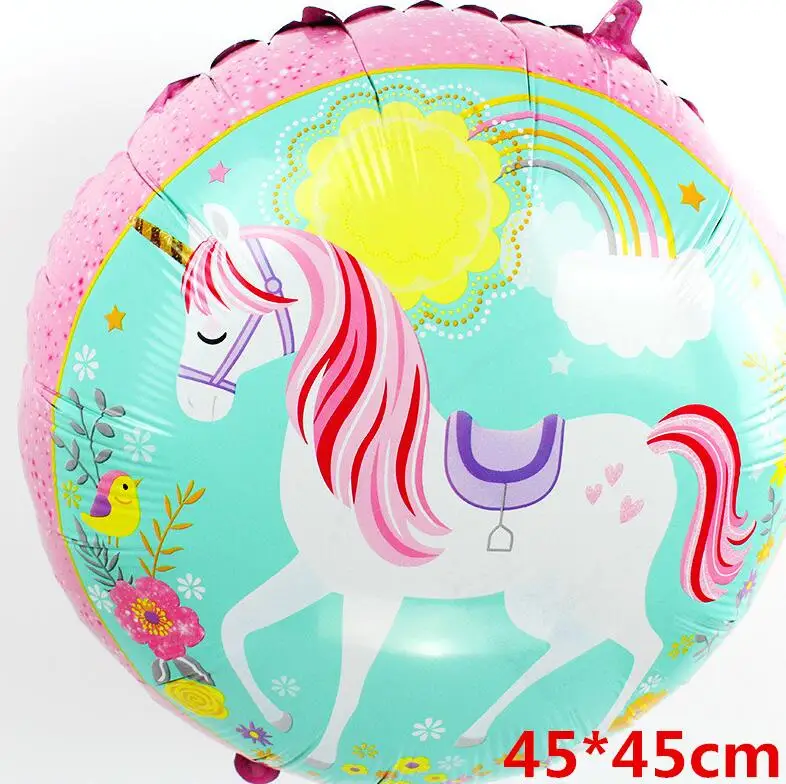 1pcs/lot Giant Unicorn Balloon Purple Colorful Rainbow Fantasy Horse Party Girls Ballons Birthday Party Animals Foil Balloon Pet - Цвет: 18inch