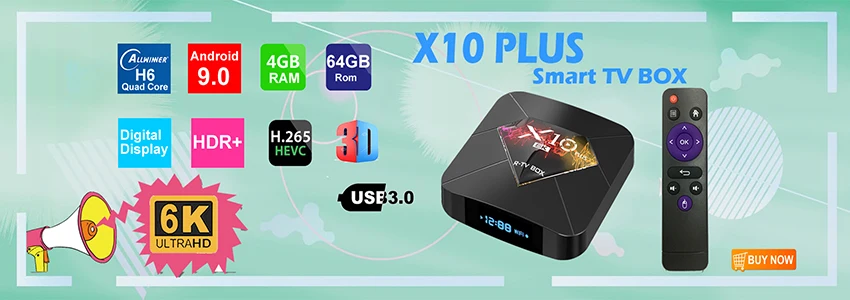 Android 9,0 Smart tv Box MX10 PRO Allwinner H6 Четырехъядерный 4 ГБ ОЗУ 64 Гб ПЗУ USB3.0 wifi 3D 6K разрешение H.265 HDR медиаплеер