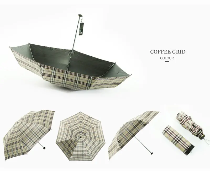 coffee grid Анти-УФ Водонепроницаемый модный портативный складной черно-белый плед Зонты Подарки для женщин маленький милый зонт - Цвет: coffee grid