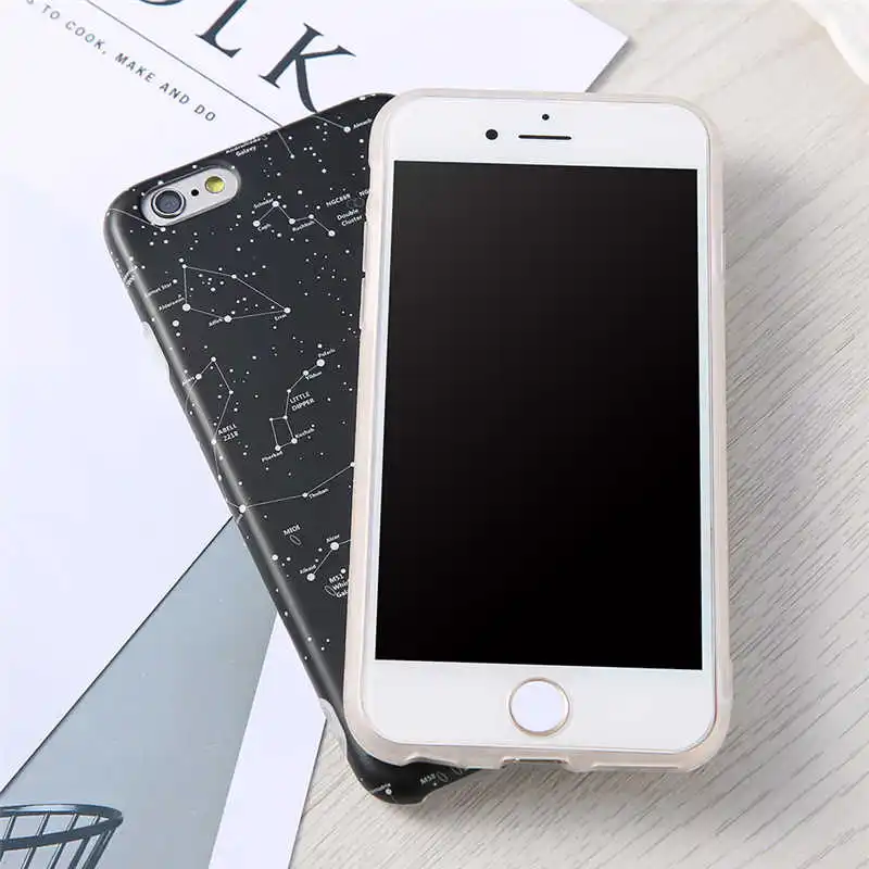 Модный мягкий чехол IMD с изображением ночного звездного неба для iphone 6s 6 plus 7 8 plus X, черный и белый созвездие, мягкая шелковая задняя крышка Fundas