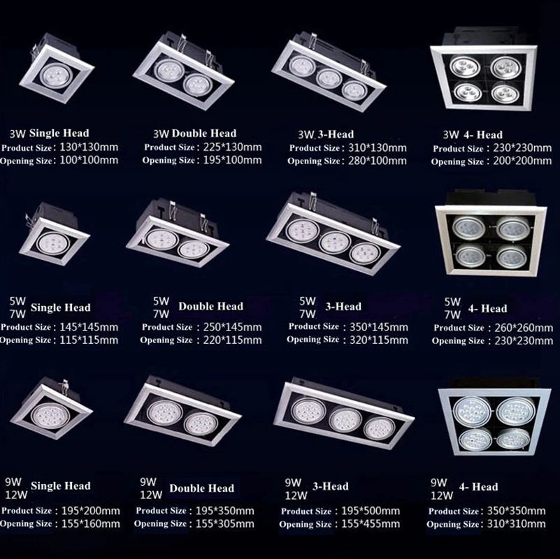 Квадратный Светодиодный точечный светильник 3 Вт 5 7 9 12 встраиваемый потолочный