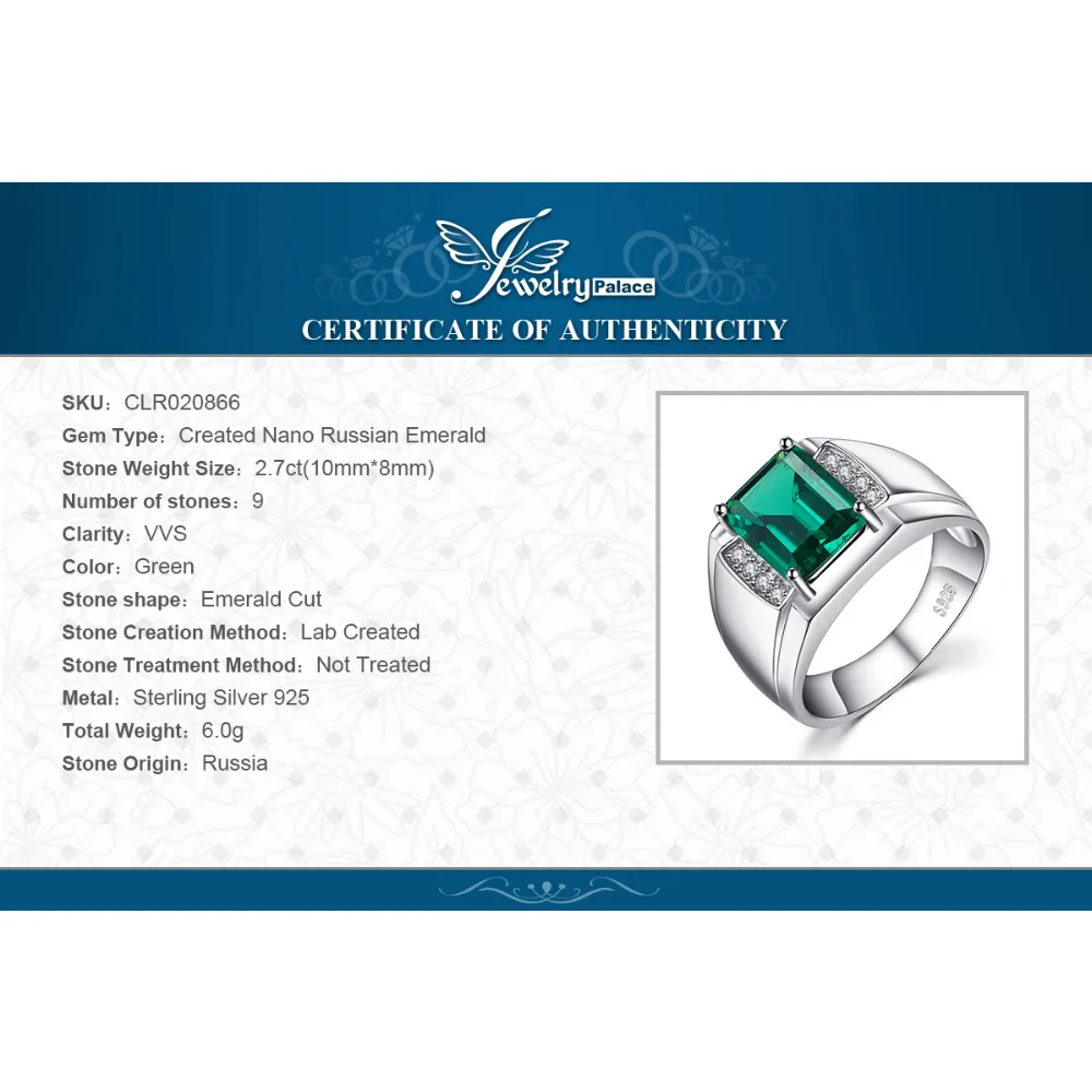 Jewelrypalace Для мужчин Роскошные 2.7ct создания Изумрудный Юбилей обручальное кольцо