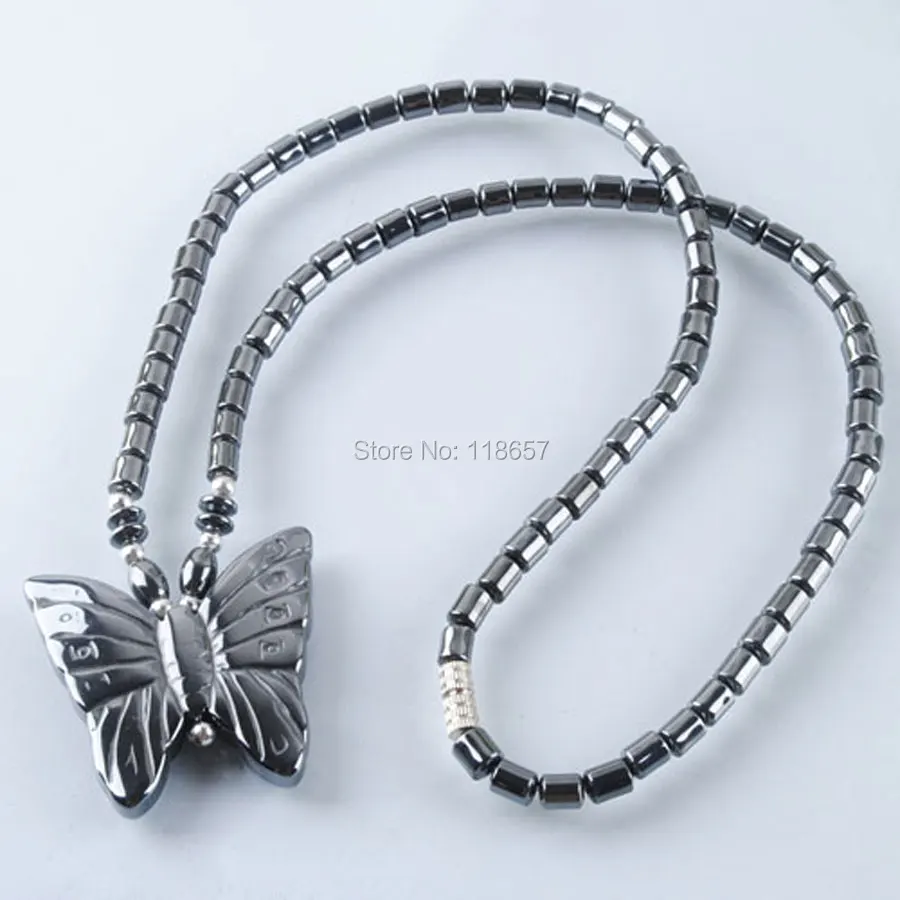 Pendants &amp Necklaces Black Non magnetic Hematite stone Beads Butterfly Pendulum Pendant Necklace 17.5 inches Jewelry IF3034 | Украшения