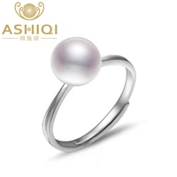 ashiqi genuine 925 sterling silver 8 9mm freshwater pearl rings natural pearls open finger ring for women gifts