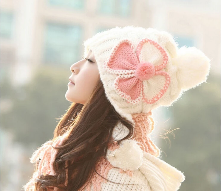 Корейской волны осень и зима с бантом симпатичные уха г-жа теплая шерсть шляпа