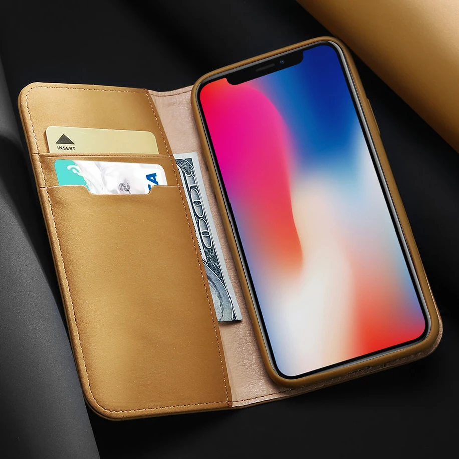 Чехол кошелек из натуральной кожи с откидной крышкой для iPhone XS max XR X 8 7 6s Plus мягкий