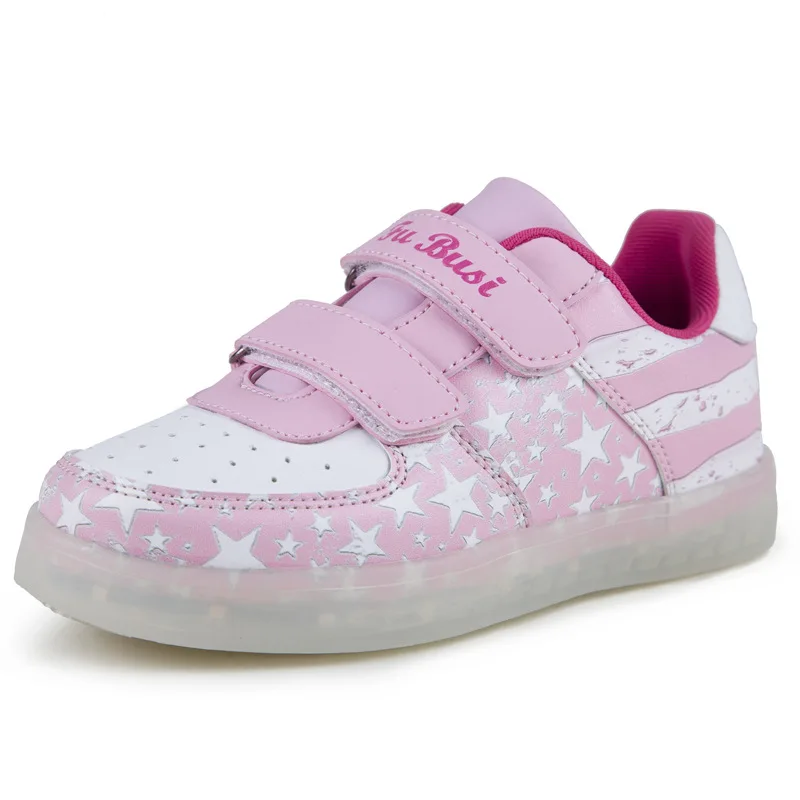 Pink White UncleJerry/детская обувь со светодиодной подсветкой; USB зарядка; светильник; кроссовки для мальчиков и девочек; светящаяся обувь; Детские уличные спортивные кроссовки - Цвет: Pink White