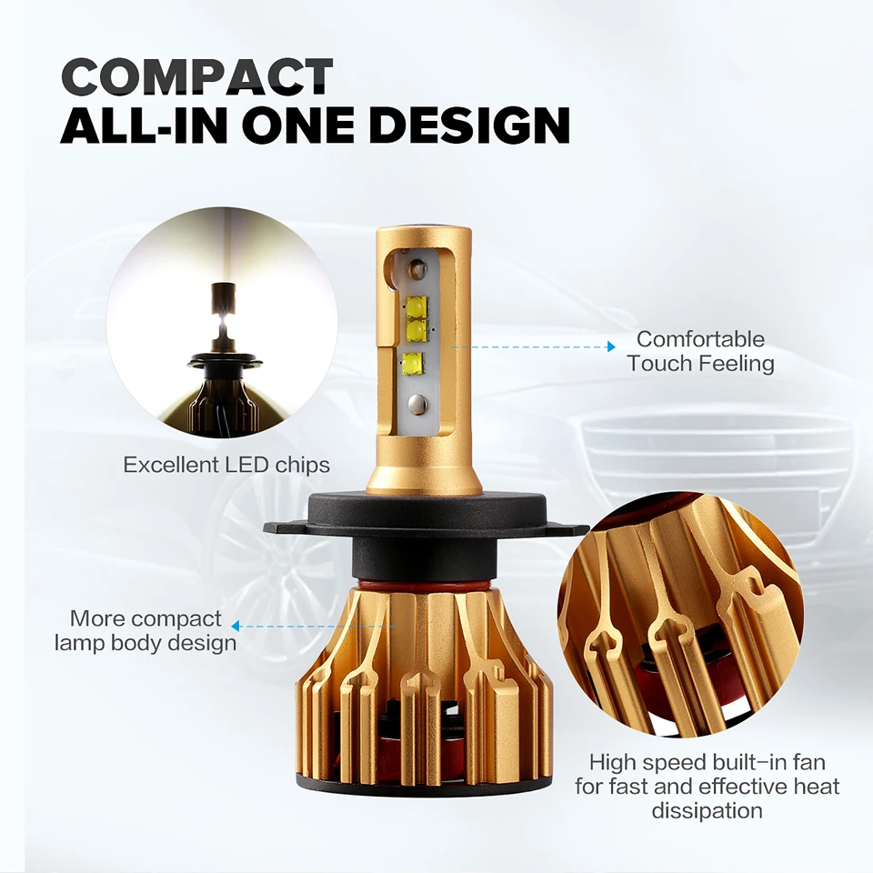 Oslamp T6 серия H4 светодиодные фары для автомобиля 6500K SMD чипы 9005/HB3 9006/HB4 светодиодные H7 автомобильные лампы 70 Вт все-в-одном H11 светодиодные лампы 2x