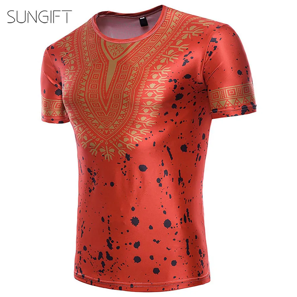 SUNGIFT Африканский Мужской Топ традиционная одежда с коротким рукавом дашик шаблон