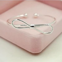 free shipping silver plated jewelry bracelet female simple fashion open bow girlfriend gift bracelets sb67