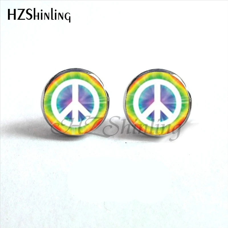 NES-0062 Hippie Peace серьги Зак мира серьги-гвоздики символ мира серьги ручной работы HZ4 - Окраска металла: 14