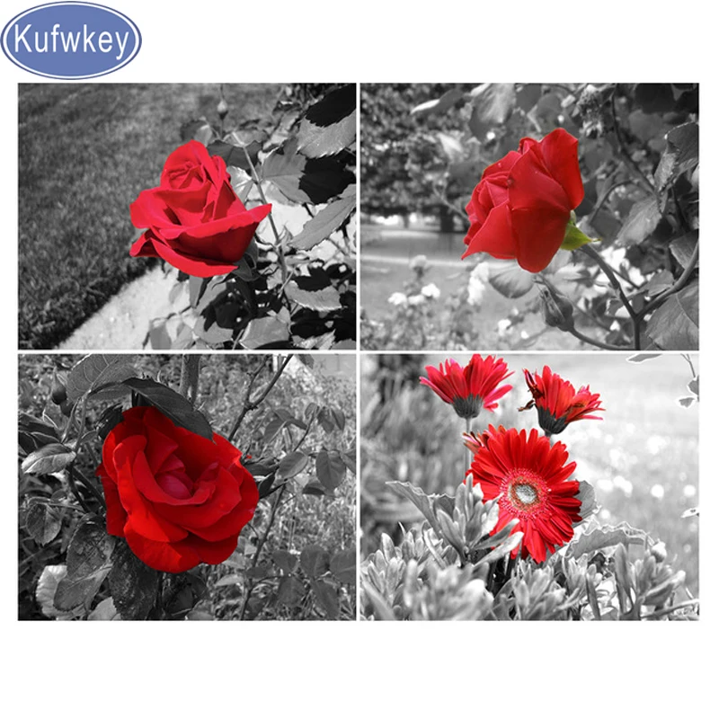 Красная роза алмазная живопись 4 шт. вышивка цветок крестиком искусство черного и