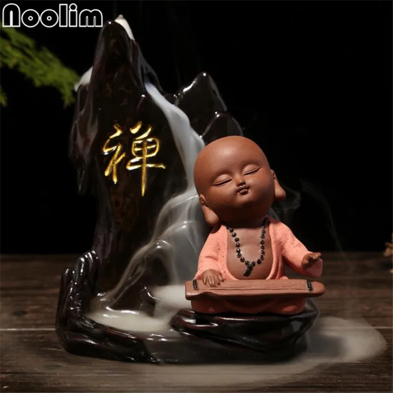 Маленький монах задний поток Будды благовония горелка Zen керамический водопад