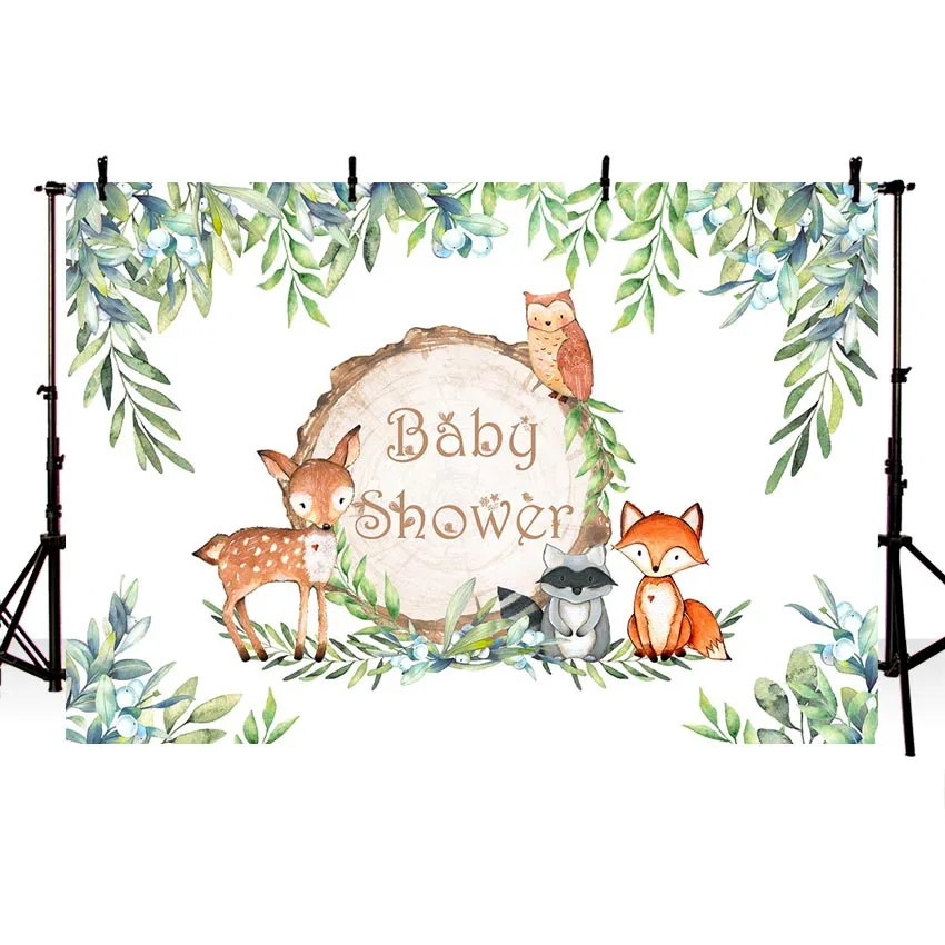 

MEHOFOTO Vinyl Woodland Baby Shower Backdrops Flower Leaves Animal Birthday Party Backdrop Photography Prop Photo Background
