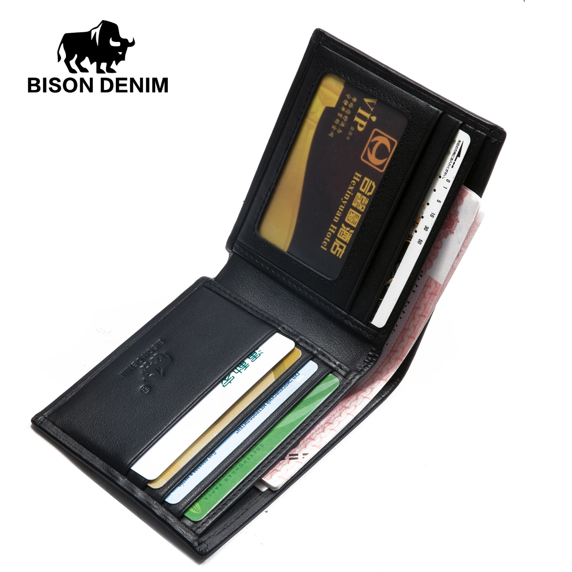 BISON DENIM новинка мужской кошелек из коровьей кожи для визиток денег кошельки