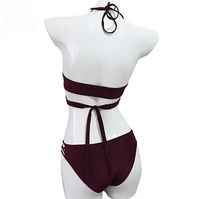 Женский бандажный комплект бикини однотонный треугольный купальник пляжная