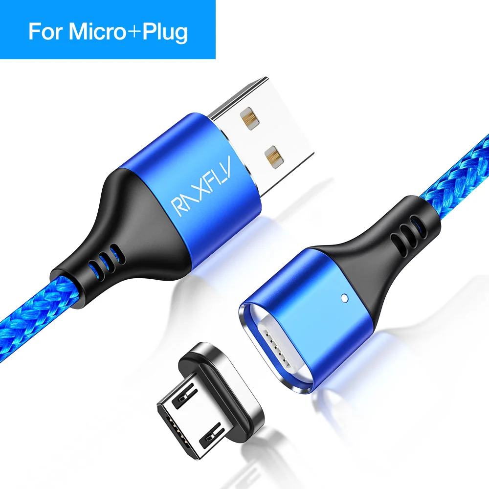 RAXFLY Магнитный usb кабель для зарядки 3A провод для быстрого заряда Micro usb type C кабель для samsung S9 нейлоновое магнитное зарядное устройство для iPhone - Цвет: Blue Micro