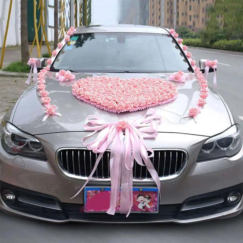Свадебный автомобиль, искусственный цветок, украшение в виде сердца, венок, украшение для свадебной вечеринки, искусственные розы, свадебные Автомобильные украшения, товары для цветов