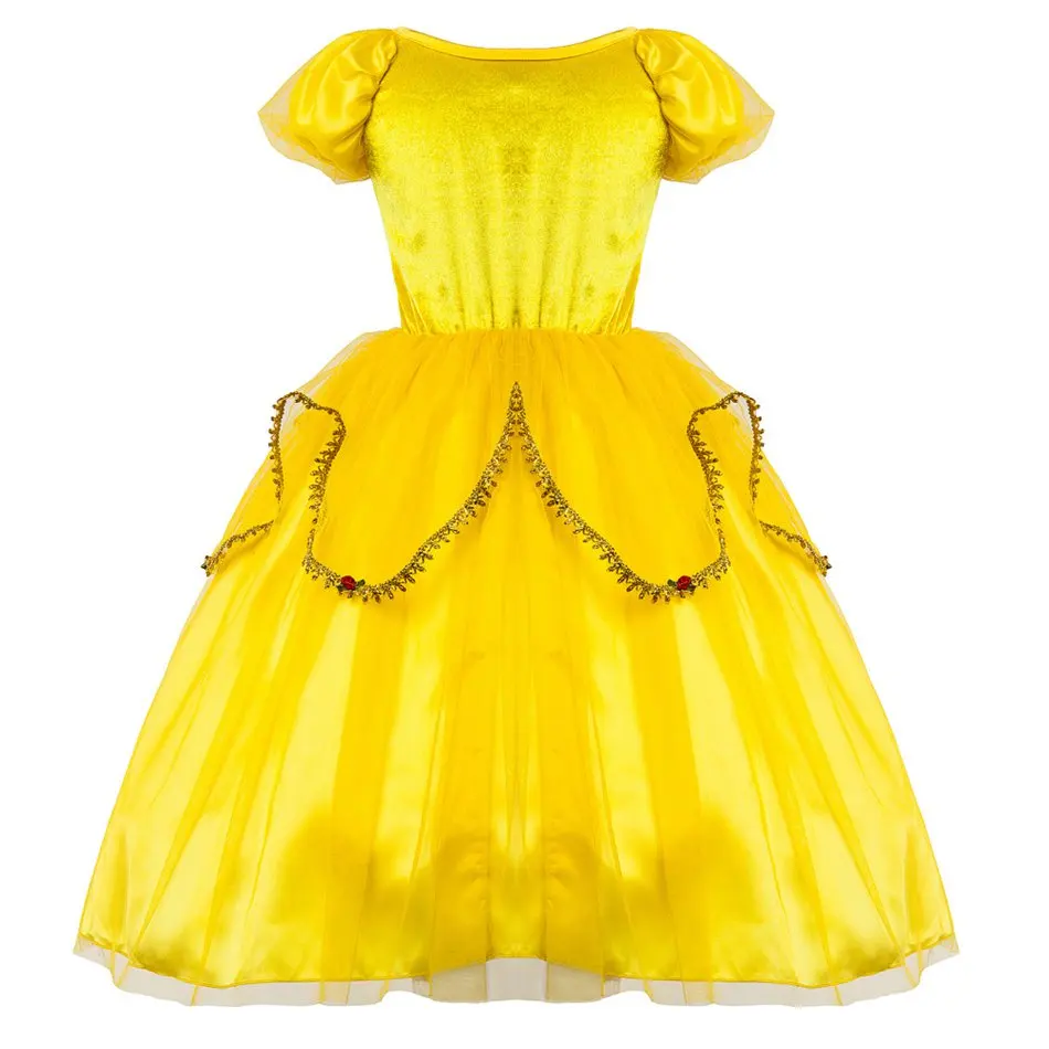 FINDPITAYA Girls Halloween Kids Belle Princess Costume Girl Short Sleeve Cosplay Party Dress Children Flower Layer Gown | Тематическая