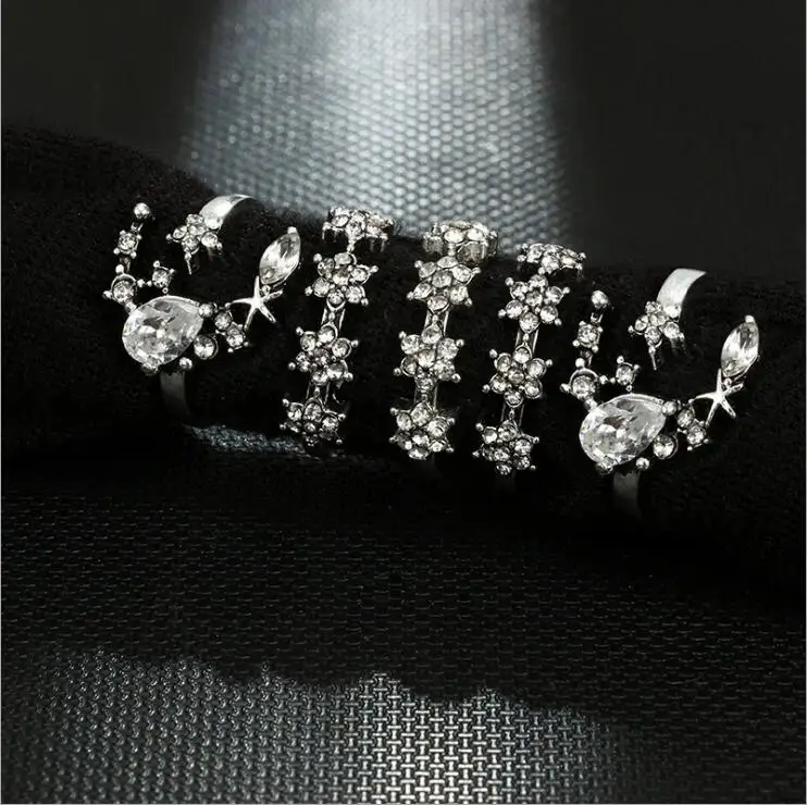 Новое поступление 5шт. Набор винтажных колец с кристаллами луны и звезд, подходит для женщин, комбинированный бохо стиль, ювелирные изделия для женщин Bijoux R2007.