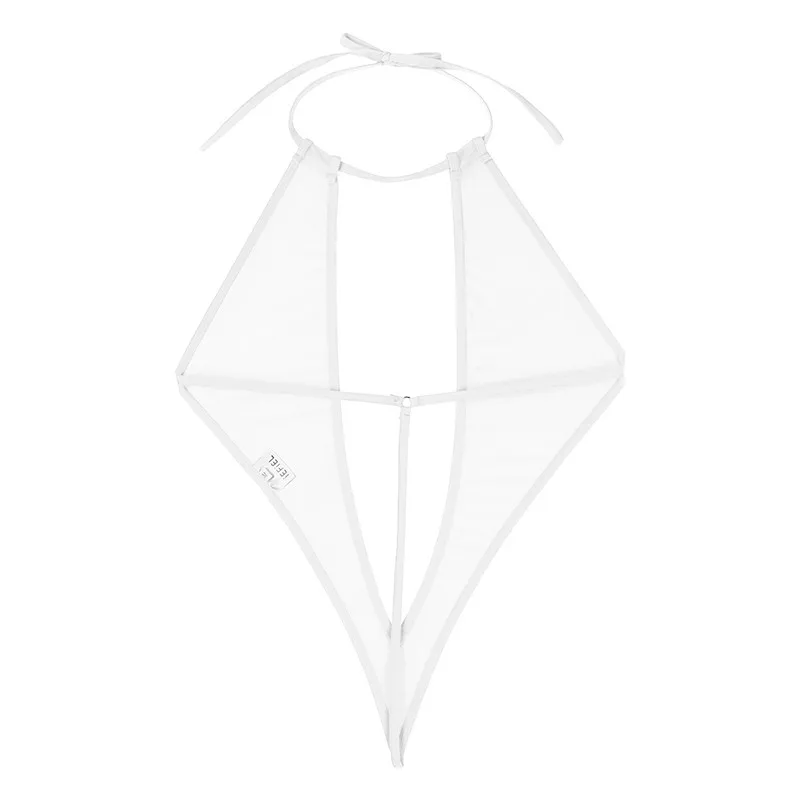 TiaoBug Women One-piece Sheer Mesh Deep V-Halter Monokini Swimwear Open Front Babydoll Teddy Sexy Bodysuit Swimsuit Nightwear