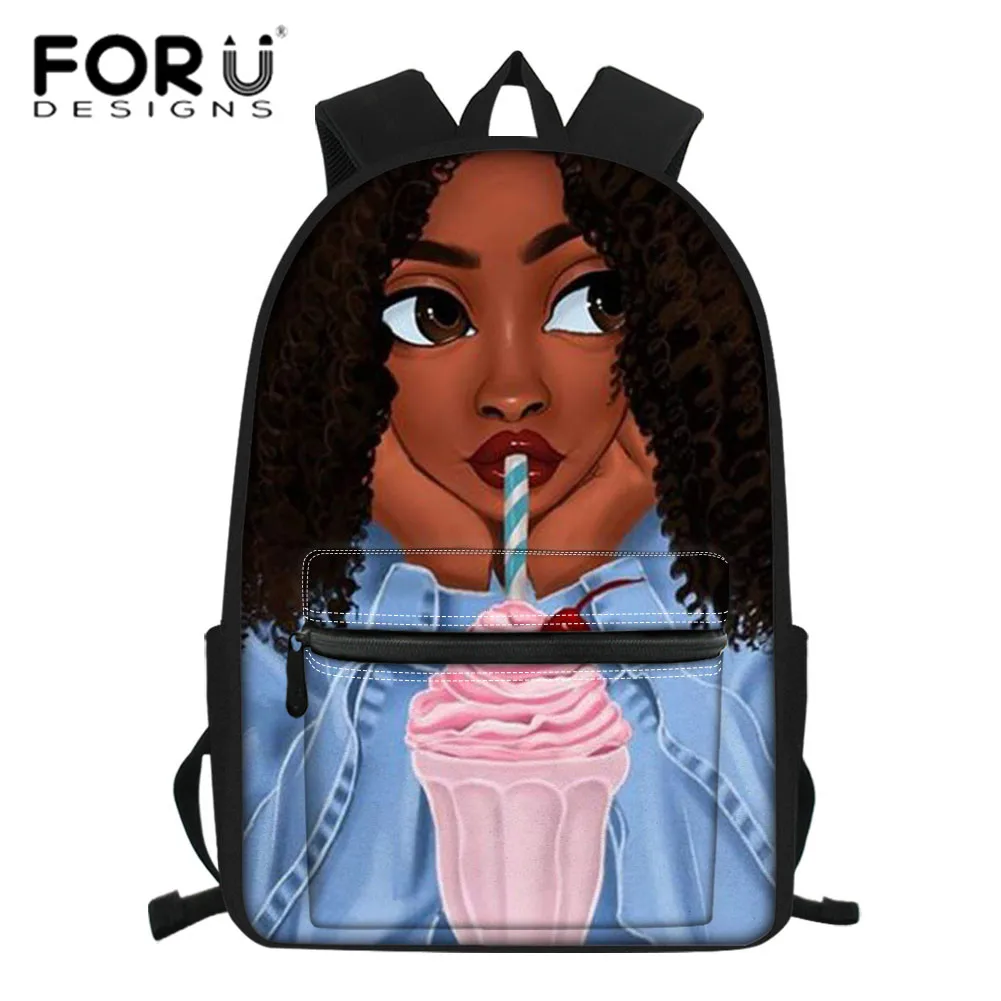 

Школьный рюкзак FORUDESIGNS для детей, черная школьная сумка с художественным принтом для девочек-подростков, женский портфель для ноутбука