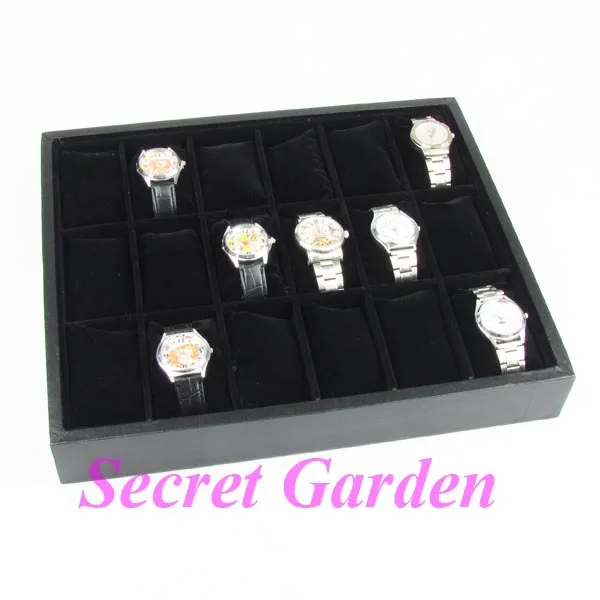 

Wholesale High Quality Black Velvet Watch Bracelet Display Tray Holder For 18 pcs