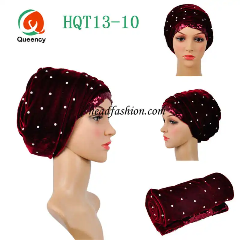 wine HQT13New поступление! Африканский тюрбан геле бусины с блестками тюрбан Width7"* 22" мягкий; разные цвета; Женская повязка на голову геле - Цвет: wine