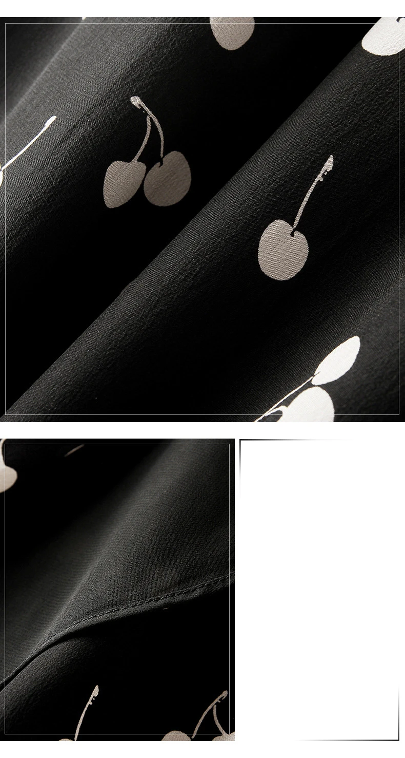 Schinteon, платье из натурального шелка с принтом вишни, платье с v-образным вырезом, без рукавов, ТРАПЕЦИЕВИДНОЕ тонкое летнее платье с оборками, черное, Новая мода