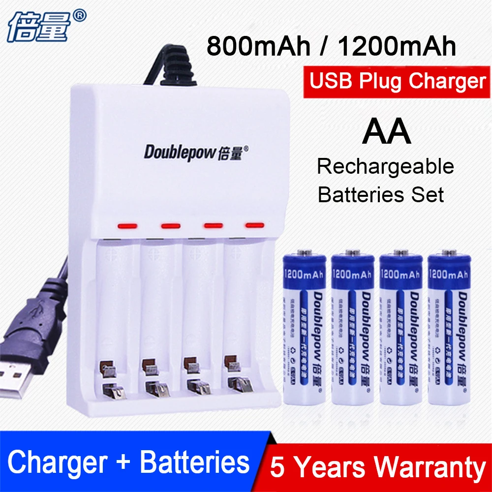 AA Ni-MH аккумуляторы+ 4 слота USB зарядное устройство для AA/AAA батареи; 800mAh 1200mAh 2A 5# батарея+ портативный батарейный блок