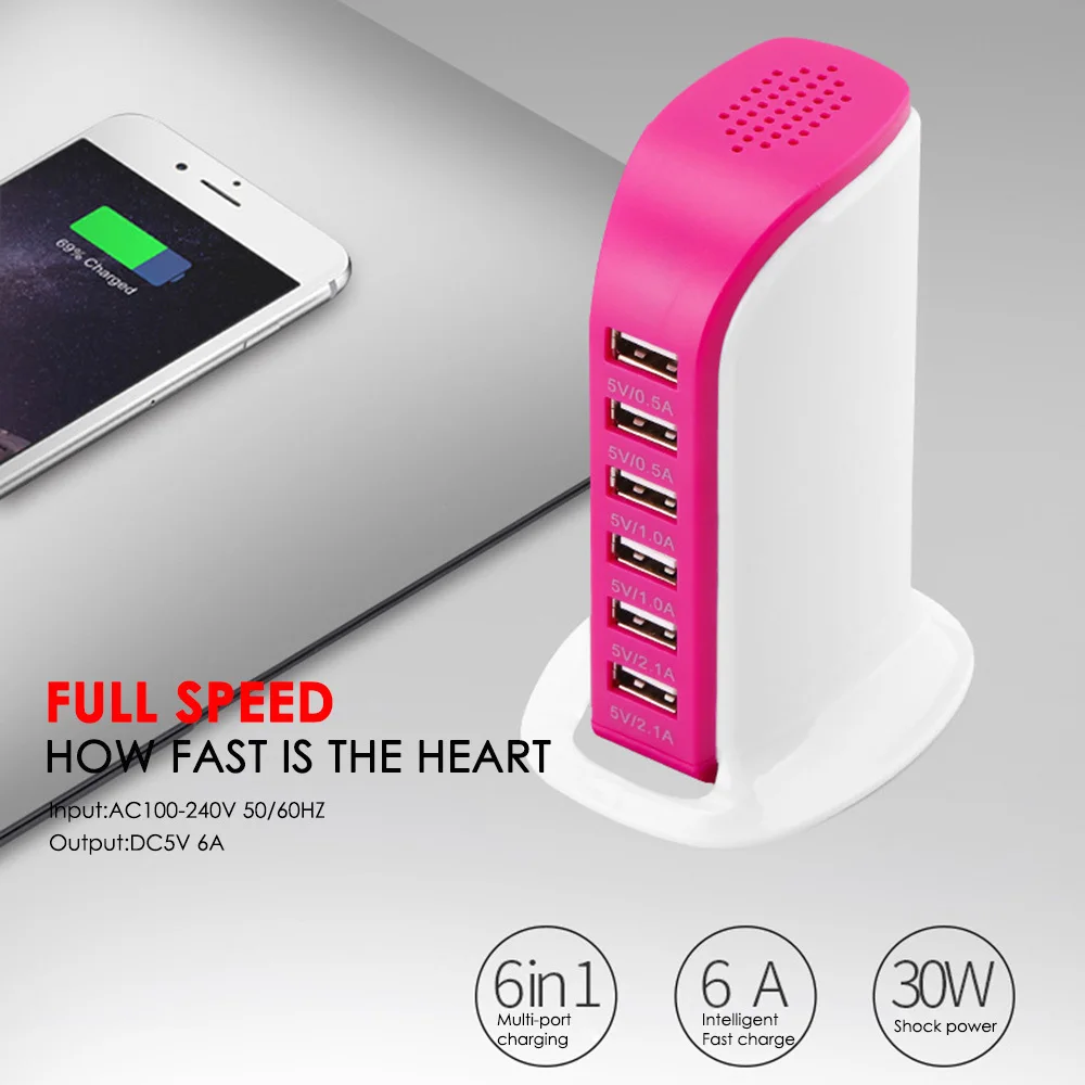 SUNDATOM 6USB многопортовое зарядное устройство для iphone мобильных телефонов Ipad pad