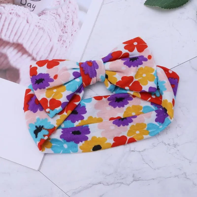 Детская резинка для волос широкая головная повязка с бантом и цветочным узором