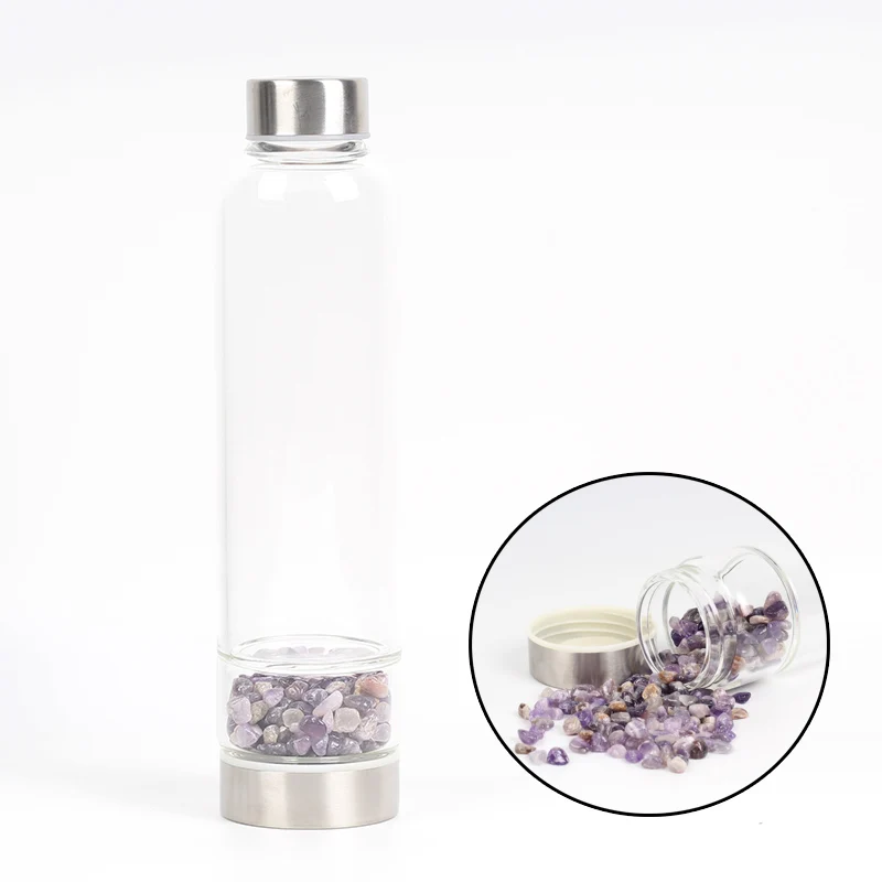 

New Product Creative Natural Quartz Crystal Glass Water Bottle Gravel Irregular Stone Cup Point Wand Healing Infused Elixir Cup