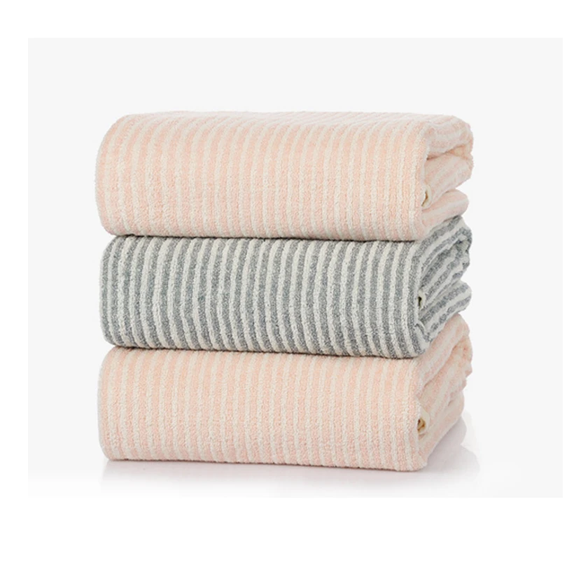 

QCZX 1PC 100% Striped cotton bath towe 70X140cm Solid Color Hotel Towel Large Soft Absorbent Cotton Beach Towel D35