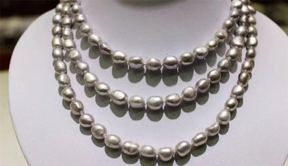 long freshwater pearl necklace Light Gray Baroque 9x11mm 120cm metal clasp | Украшения и аксессуары