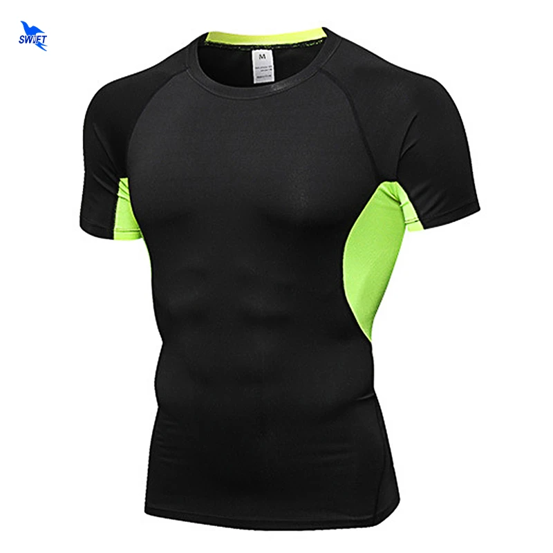 

2020 Quick Dry Slim Fit Tees Men Mesh Patchwork T-Shirts Compression Shirt Tops Bodybuilding Fitness O-Neck Short Sleeve T Shirt
