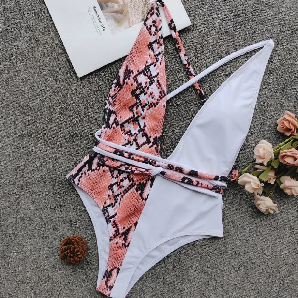 Женский купальник с леопардовым принтом и глубоким v образным вырезом монокини