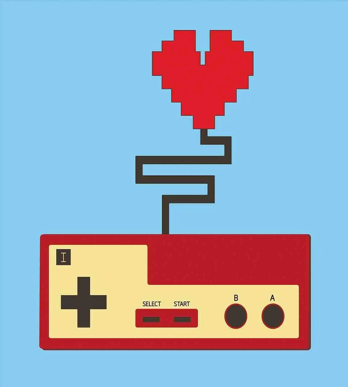 Геймерский пододеяльник набор Pixel Art стиль сердце соединен с контроллером